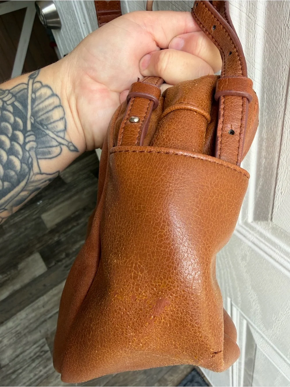 Madison Studio Genuine Leather Cognac Brown Y2K Crossbody Shoulder Bag